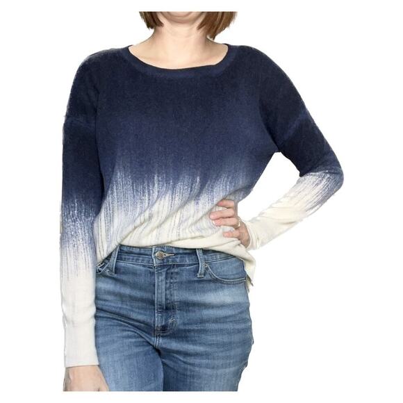 Vince Wool Cashmere Long Sleeve Pullover Ombre Sweater Cream Blue Small - Picture 2 of 10